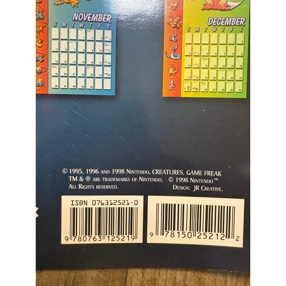 Vintage Pokemon Calendar 2000 Wall Calendar y2K 18 Month Shows all 150 pokemon